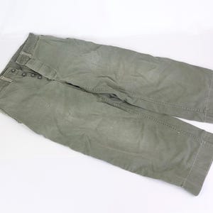 Vintage 1941 HBT Combat Fatigues, Button Fly Military Uniform Trousers, Cotton OD Olive Green Pants, 27 Inch Waist, Collectible