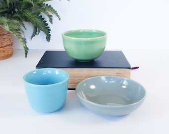 Your Choice Vintage California Pottery Bowls, Blue Green Gray, Santa Anita Ringware, Farmhouse Style c1940