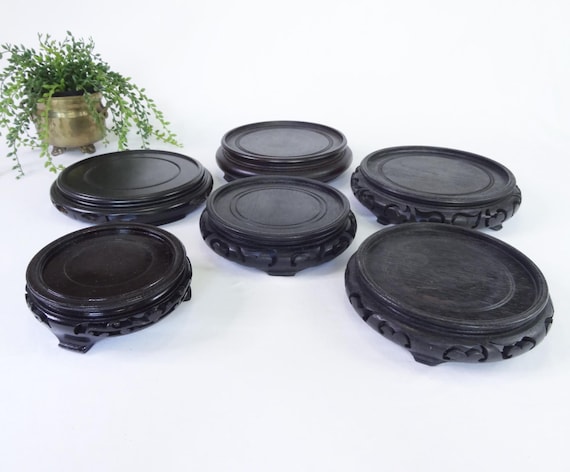 Your Choice Vintage Asian Carved Wood Stand, Oriental Fish Bowl