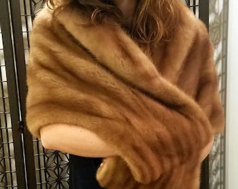 Vintage Autumn Haze Mink Stole, Plush Caramel Brown Wrap, Capelet Cape Coat Jacket, Bride, Bridesmaid, Mother of Bride, Wedding