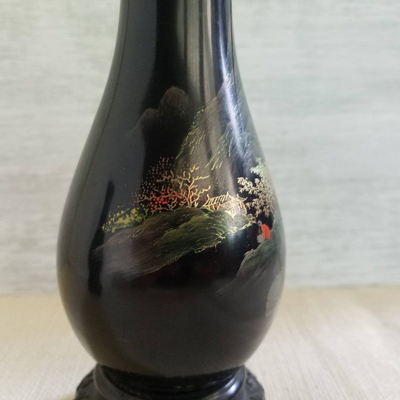 Vintage Japanese Lacquer Ware Vases Pair Lacquered Wood Etsy