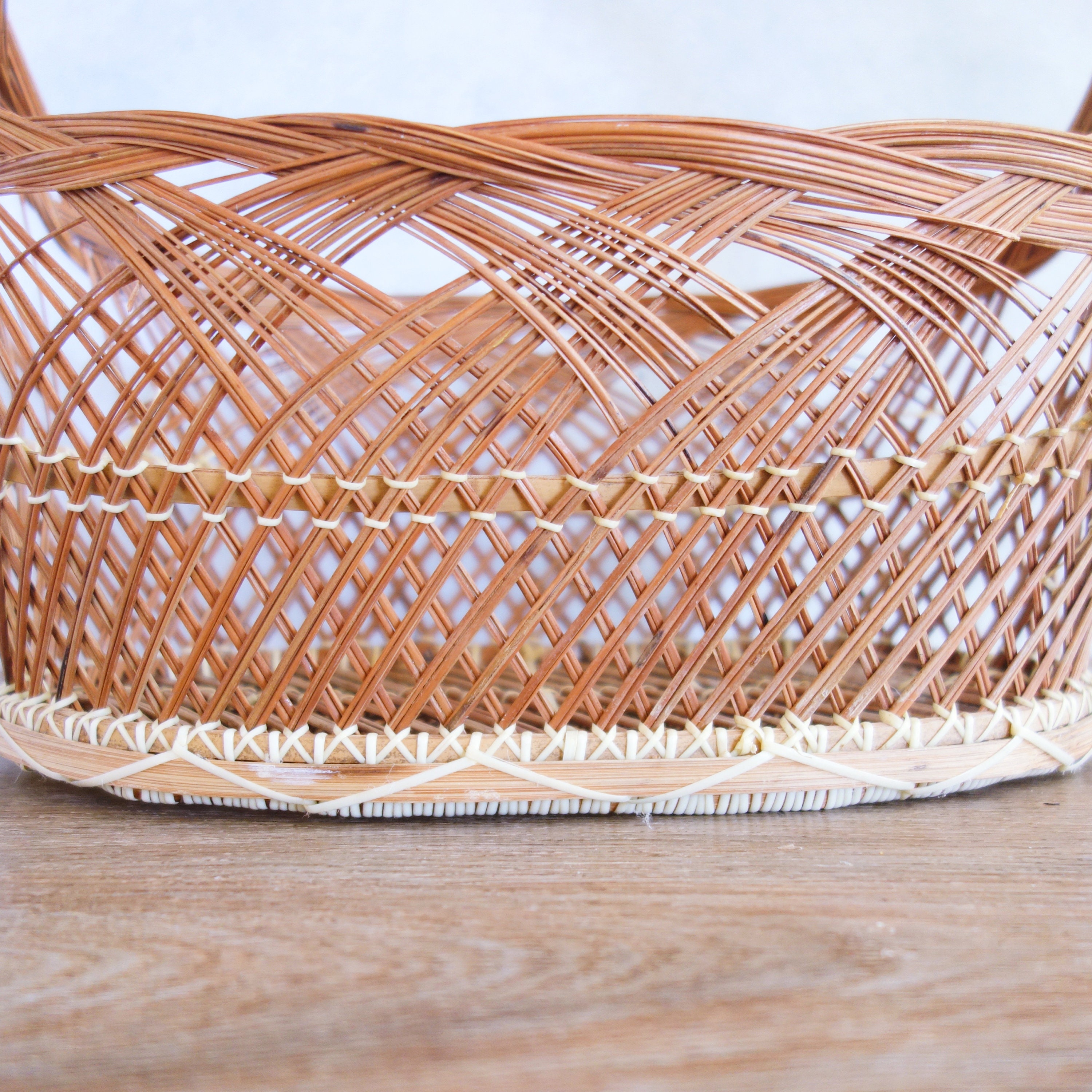 Vintage Open Weave Basket Large Woven Gathering Basket Etsy