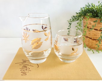 Vintage Libbey Golden Foliage Cream Sugar,  Frosted Gold Leaf, Hollywood Regency, Mid Century Modern