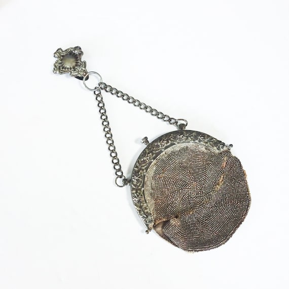 Antique Victorian Beaded Purse With Chatelaine Clip, Collectible