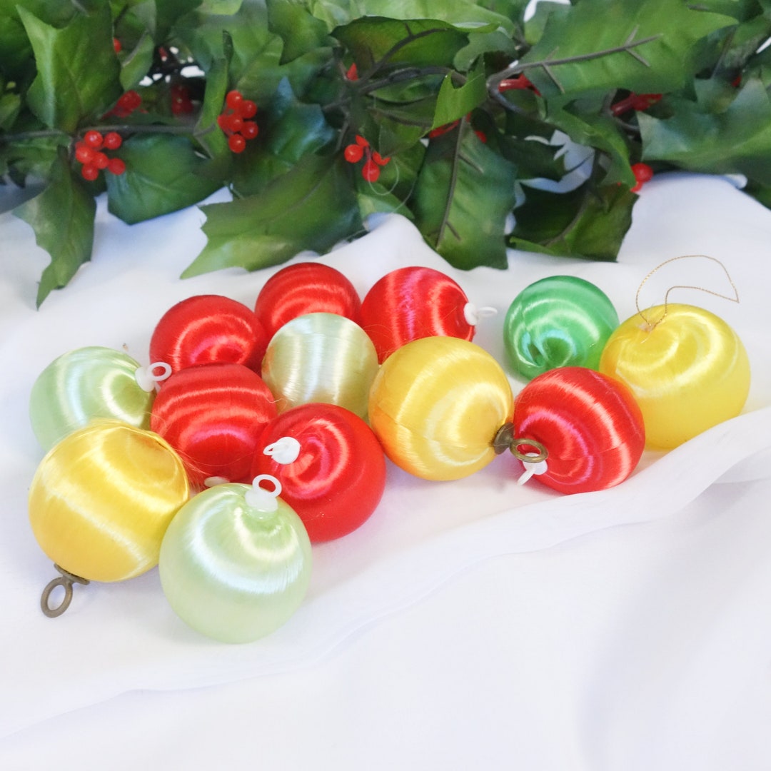 Retro Satin Sheen Christmas Ornaments, Vintage Small Sheen Balls, Mixed Set of 13 Silk, Rauch