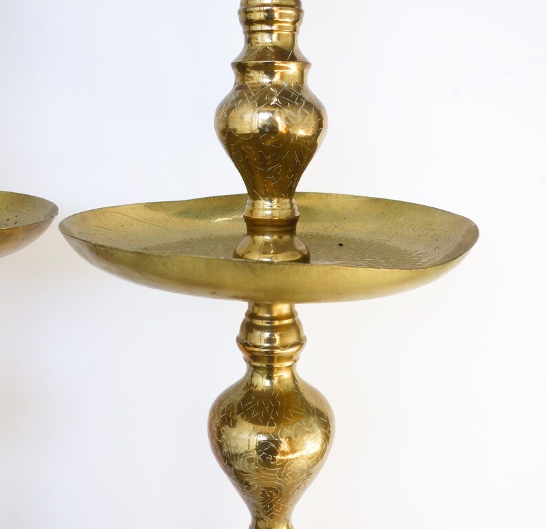 Huge Etched Brass Floor Candlesticks Vintage Pair Altar Etsy