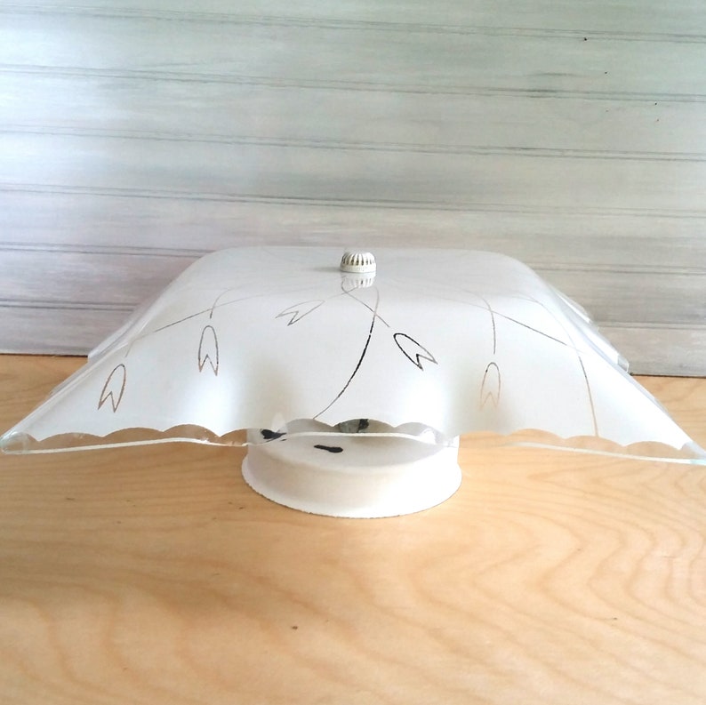 Vintage Ceiling Light Fixture Mid Century Retro White Square Glass Progress Lighting Scalloped Fl Shade
