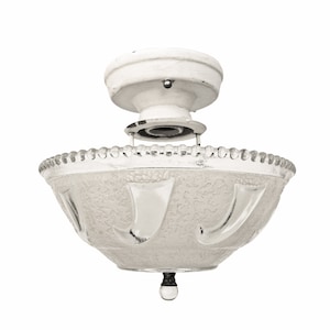 Vintage Semi Flush Ceiling Light, Art Deco Light Fixture, Glass Shade, Home Renovation Restoration