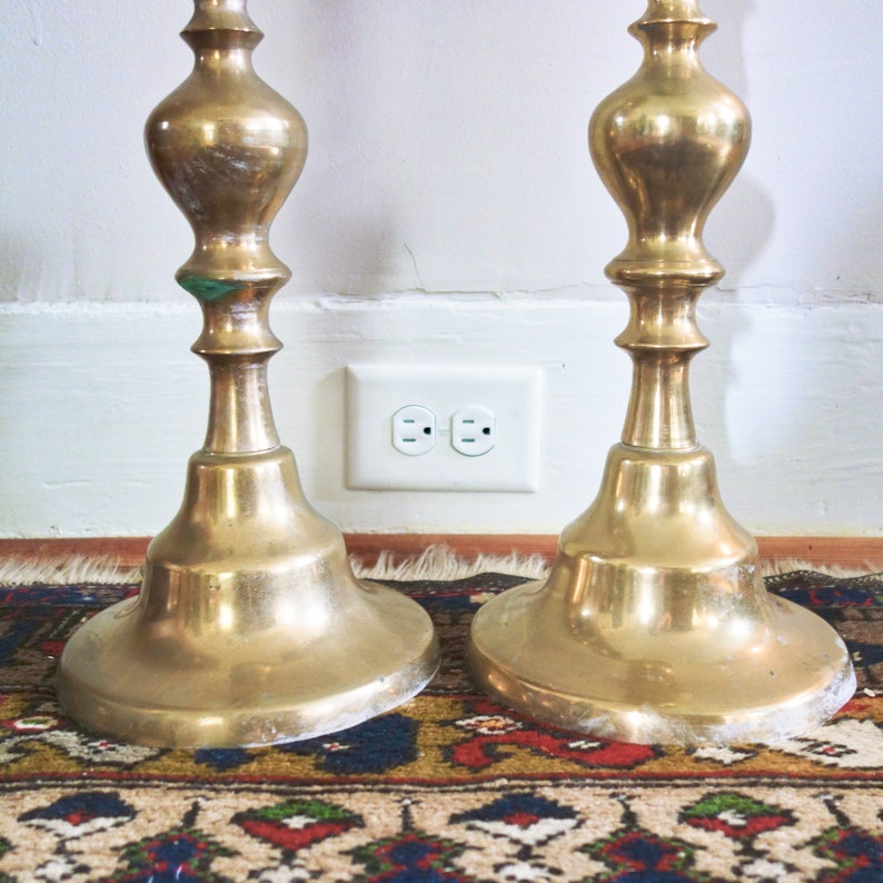 Large Brass Floor Candlesticks Vintage Pair Altar Candle Etsy