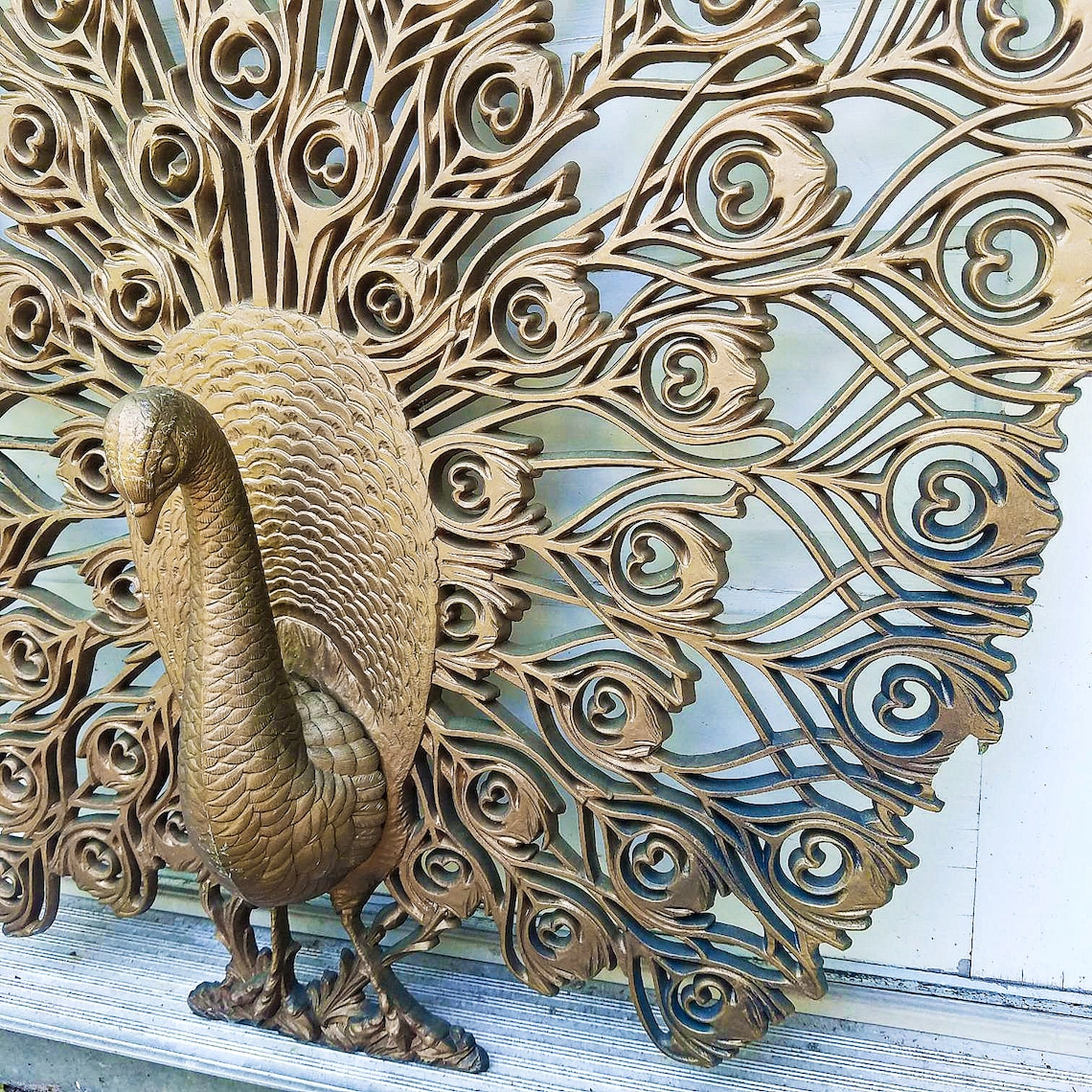 Large Gold Peacock Wall Art Vintage Burwood Ornate Wall Etsy