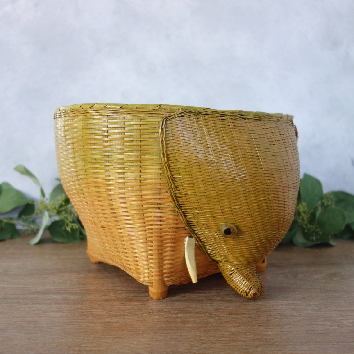 Wicker Elephant Basket Woven Basket Planter Nursery Decor Etsy