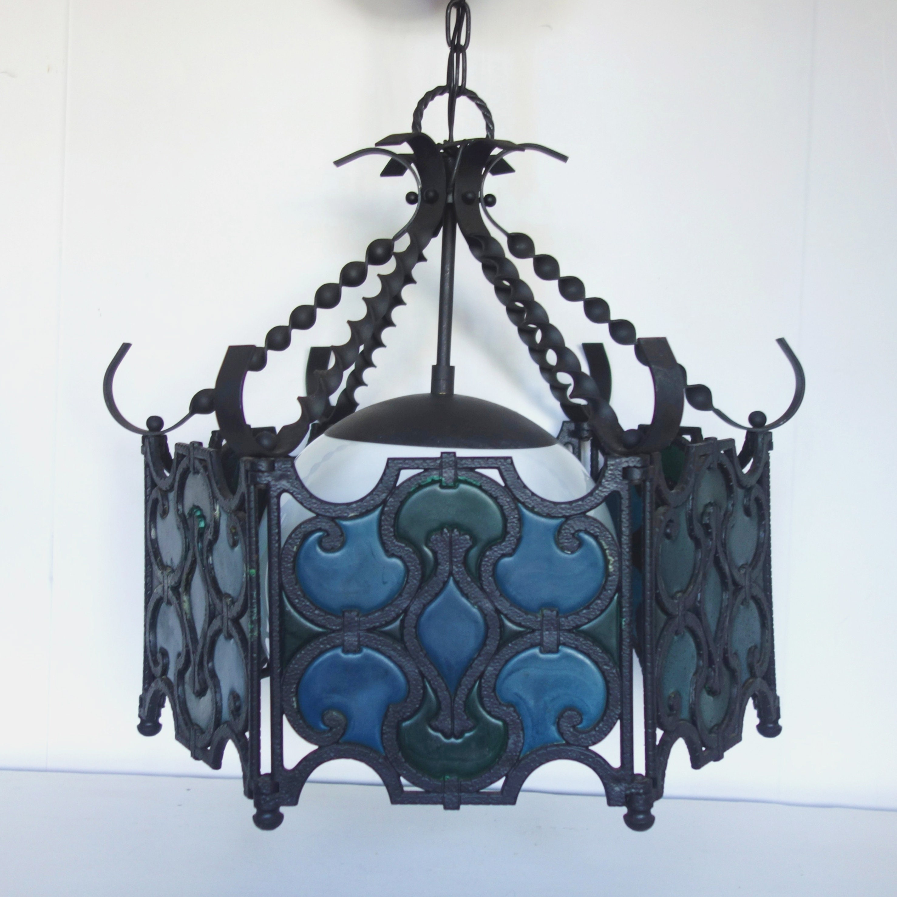 Vintage Gothic Pendant Light Pair Spanish Revival Black Iron Etsy