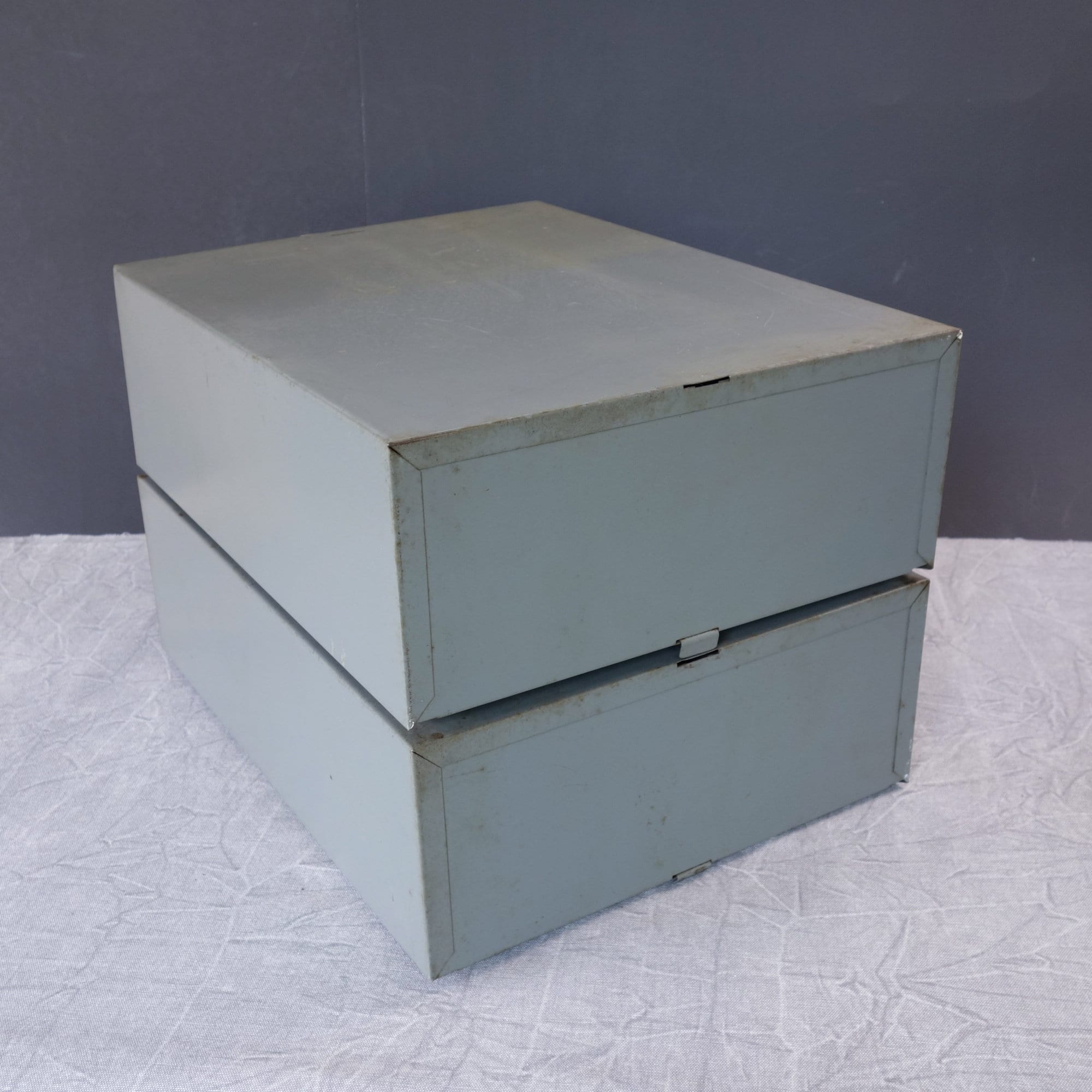 Industrial Metal Card File Box, Gray Two Drawer Stacking, Art Steel ...