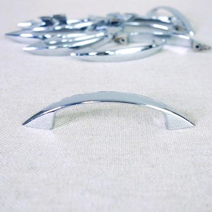 Mid Century Atomic Drawer Pull, Arched Retro Chrome Handles, Kitchen Bath Cabinet, Restoration Furniture Refinishing