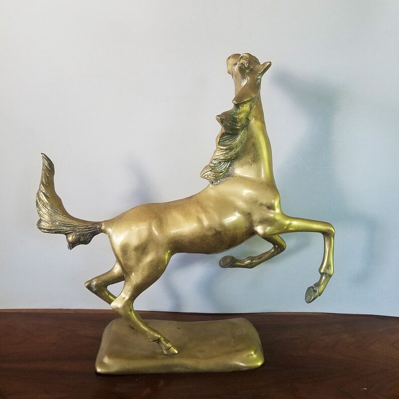 Large Brass Horse Figurine Rearing Bucking Stallion Statue Etsy