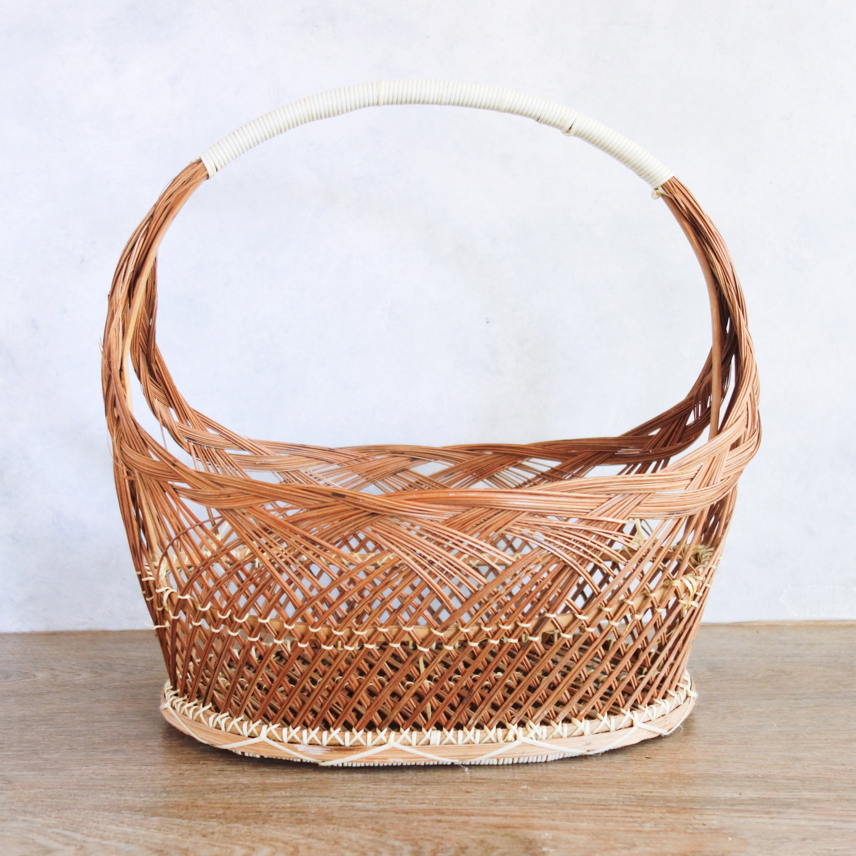 Vintage Open Weave Basket Large Woven Gathering Basket | Etsy