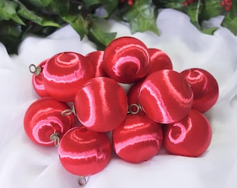 Your Choice Satin Sheen Christmas Ornaments, Vintage Silk Thread Balls, Rauch Pyramid, Set Gold White Red or Mixed