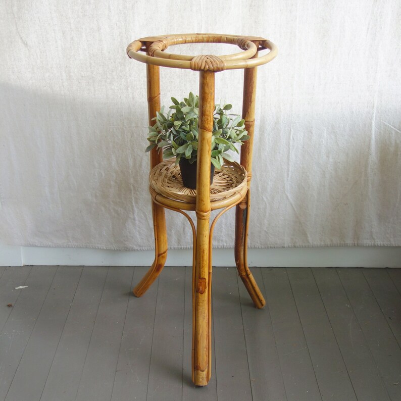 Vintage Bamboo Plant Stand Retro Rattan Tall Table Boho Cane | Etsy