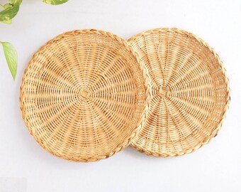 Vintage Wicker Paper Plate Holders, Pair Natural Wicker Picnic Set of 2, Boho Bohemian Wall Decor, Party Supplies