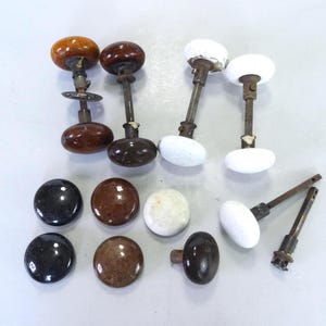 Lot of Vintage Porcelain Door Knobs, White Brown Rustic Door Hardware, Architectural Salvage, Crafts Renovation Remodel