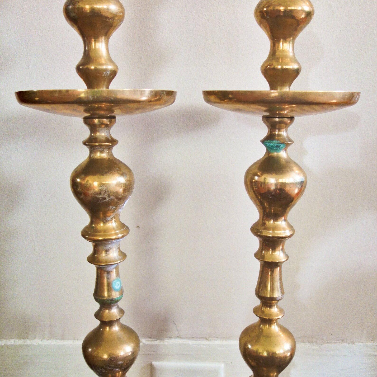 Large 36 Brass Floor Candlesticks Vintage Pair Altar Etsy