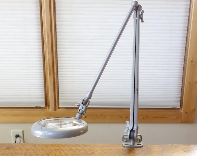 Vintage Dazor Magnifer M-1106, Industrial Desk Clamp Magnifying Lens ...