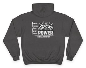 POWER Fist Graphic Hoodie | Motivational Acronym, Strength Design
