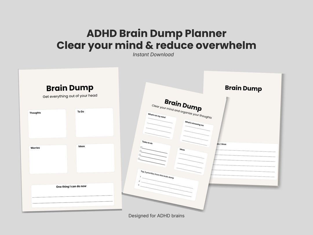 ADHD Brain Dump Planner, Overwhelm Reset, Mental Clarity Worksheet ...