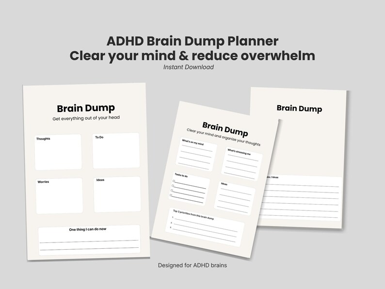 ADHD Brain Dump Planner, Overwhelm Reset, Mental Clarity Worksheet ...