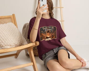 Cozy Book Lover T-Shirt: 'Books Are My Escape' Design, 100% Cotton Tee