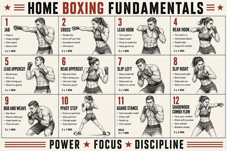 Boxing Workout Poster Set of 3 Printable, Kickboxing and MMA Charts for ...