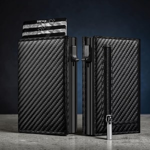 Portafoglio RFID in fibra di carbonio da uomo – Porta carte sottile a scomparsa, portafoglio in metallo, portafoglio minimalista, porta carte