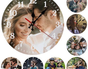Personalisierte Uhr, benutzerdefinierte Fotowanduhr mit Ihrem Bildtext, nicht tickende Stille Dekoration (Zifferblatt optional)
