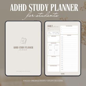 Planificador de estudio digital para estudiantes con TDAH | Planificador diario y semanal sin fechas | Organizador de concentración y productividad | Descarga instantánea en PDF