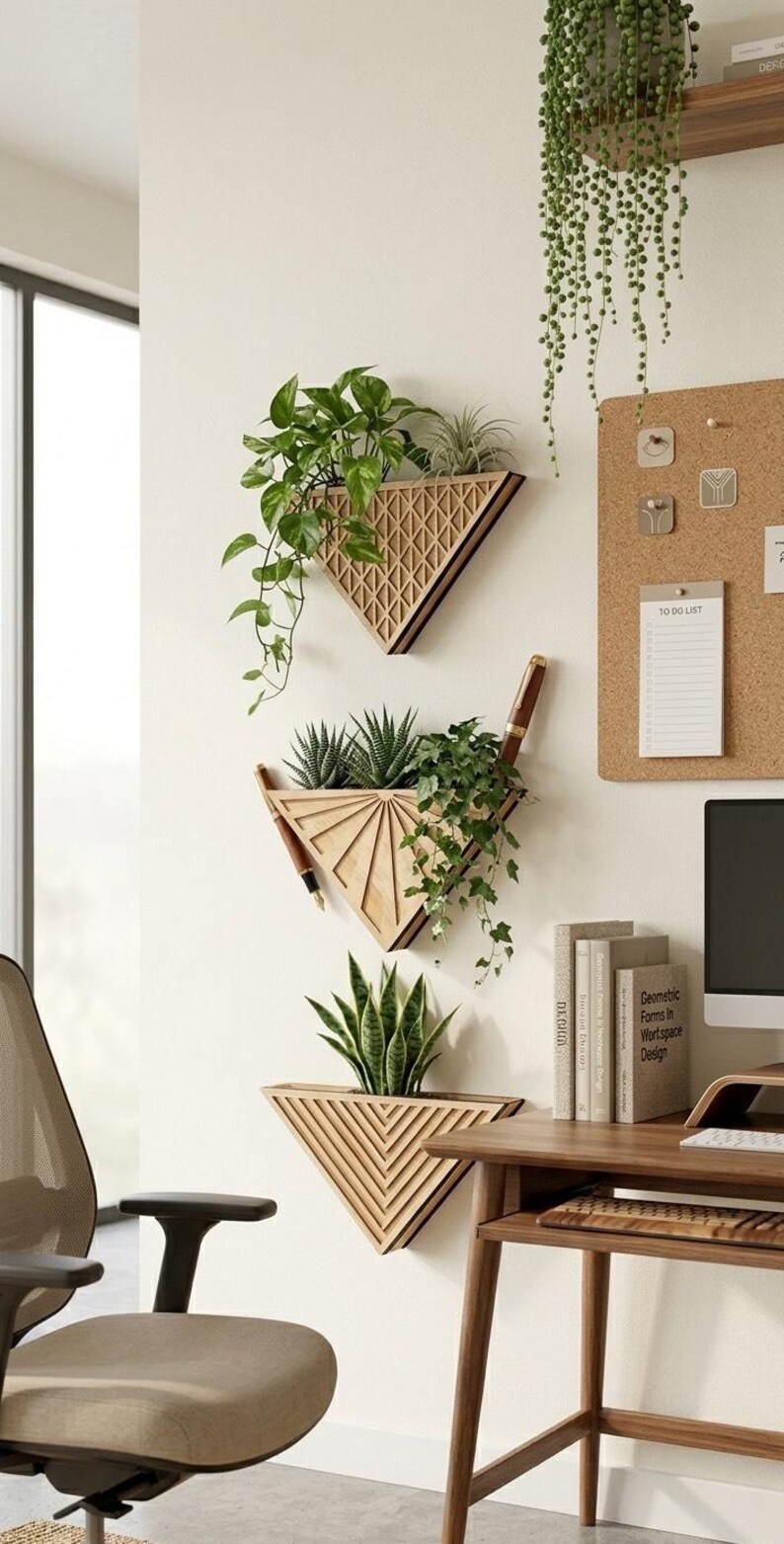 Triangular Planter Layout Geometric Wooden Triangle Wall Planter โ Modern Hanging Flower Pot for ...