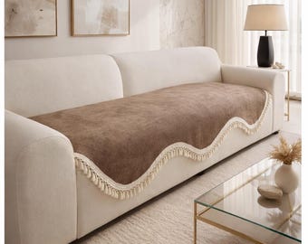 Lyxigt chenille-sofföverdrag med halkfri tjock, tvättbar tofs, böjd design