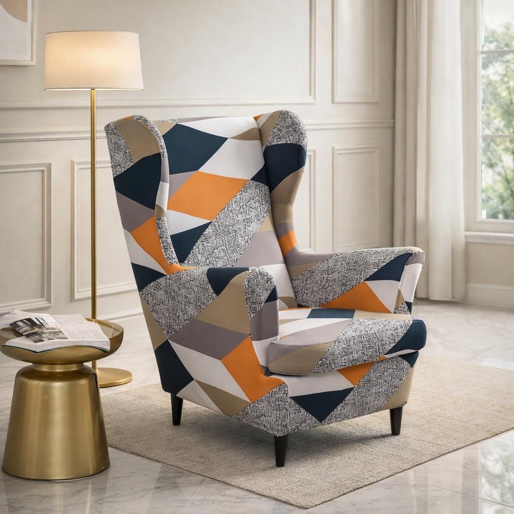 Thdsubb Wingback Hoes Stretch Fluweel Ottoman Hoes Wing Chair Slipcover