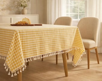 European Checkered Tablecloth Tassel Oilproof Washable Dining Kitchen Wedding Party Home Decor Cover