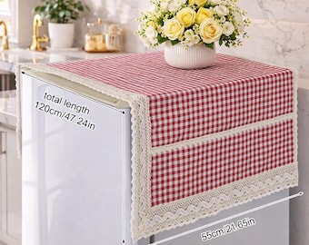 Cotton Linen Refrigerator Dust Cover with Pockets Fridge Protector Washable Kitchen Organizer Cloth