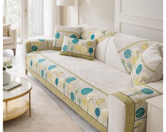 Boho Chenille Sofföverdrag Tjockt Plysch Halkfritt Soffskydd Husdjursvänligt Geometriskt Broderi