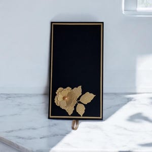Luxury Black and Gold Wedding Keepsake Box – Handmade Calligraphy Anniversary Gift Set, Classic Glamour 3D Flower Card in Rigid Presentation
