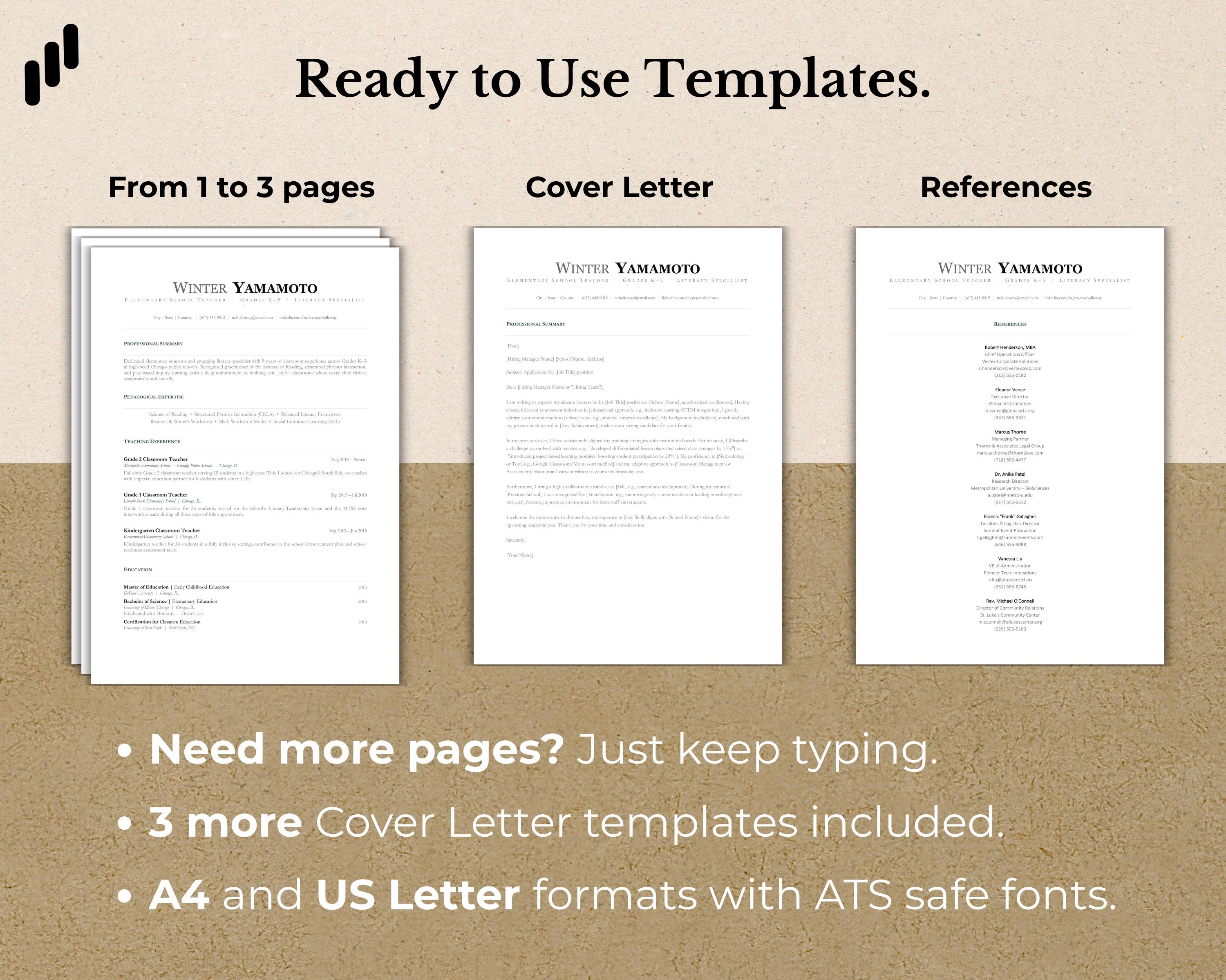 2026 ATS Teacher Resume Template Bundle | Teaching CV + Cover Letter ...