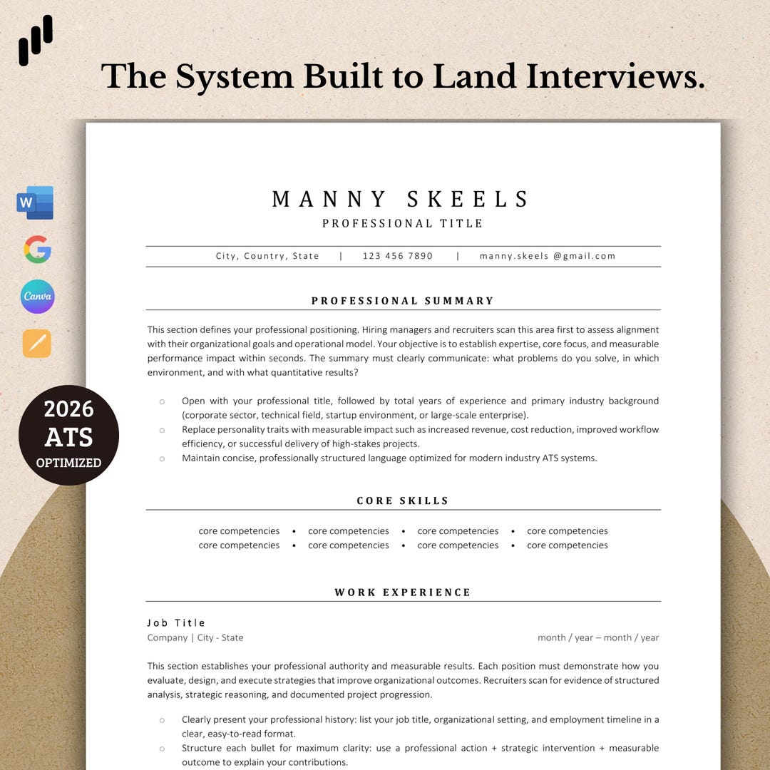 2026 ATS Resume Template Bundle | Professional CV + Cover Letter | Word