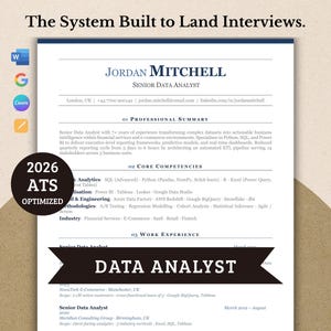 2026 Data Analyst Resume Template | ATS CV + Cover Letter + References | Word Google Docs + Canva Editable + Free Review | Clear Design
