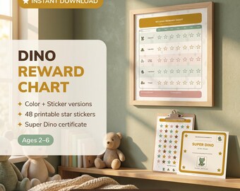 Dinosaurier Belohnungstabelle für Kinder | Kinder Sternkarte | 2-6 Jahre | Inklusive Zertifikat