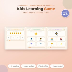 Kids Learning Game | Math Phonics Seasons & Time | Interactive Tablet Activity | Ages 4–5 | No App