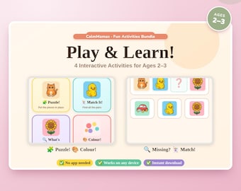 Aktivitätspaket für Kleinkinder | Puzzle, Spiel, Farbspiele (Digitaler Download)