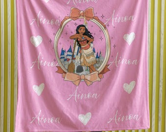 Coperta Moana personalizzata con nome, morbida coperta su misura, regalo perfetto per ragazze.
