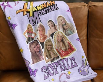 Coperta personalizzata Hannah Montana, colore lilla, con foto.