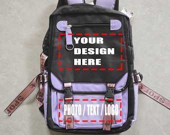 Zaino personalizzato da 18 pollici con testo e immagine personalizzati, zaino personalizzabile per uomo e donna, zaino casual da viaggio con scomparto per laptop.